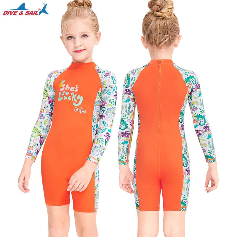 Girls and Boy One Piece Rash Guard Swimsuit Kid Water Sport Short Swimsuit UPF 50+ Sun Protection Bathing Suits