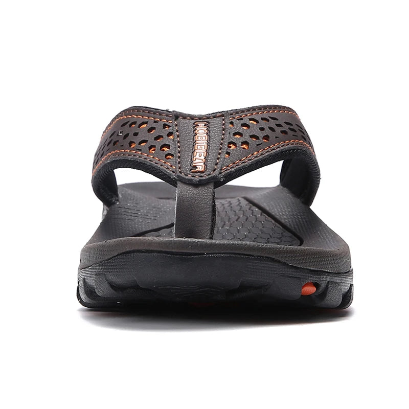 Jumpmore Summer Flip Flops Men Shoes Outdoor Fashion PU Leather Flat Shoes Beach Holiday Shoes Size 40-50