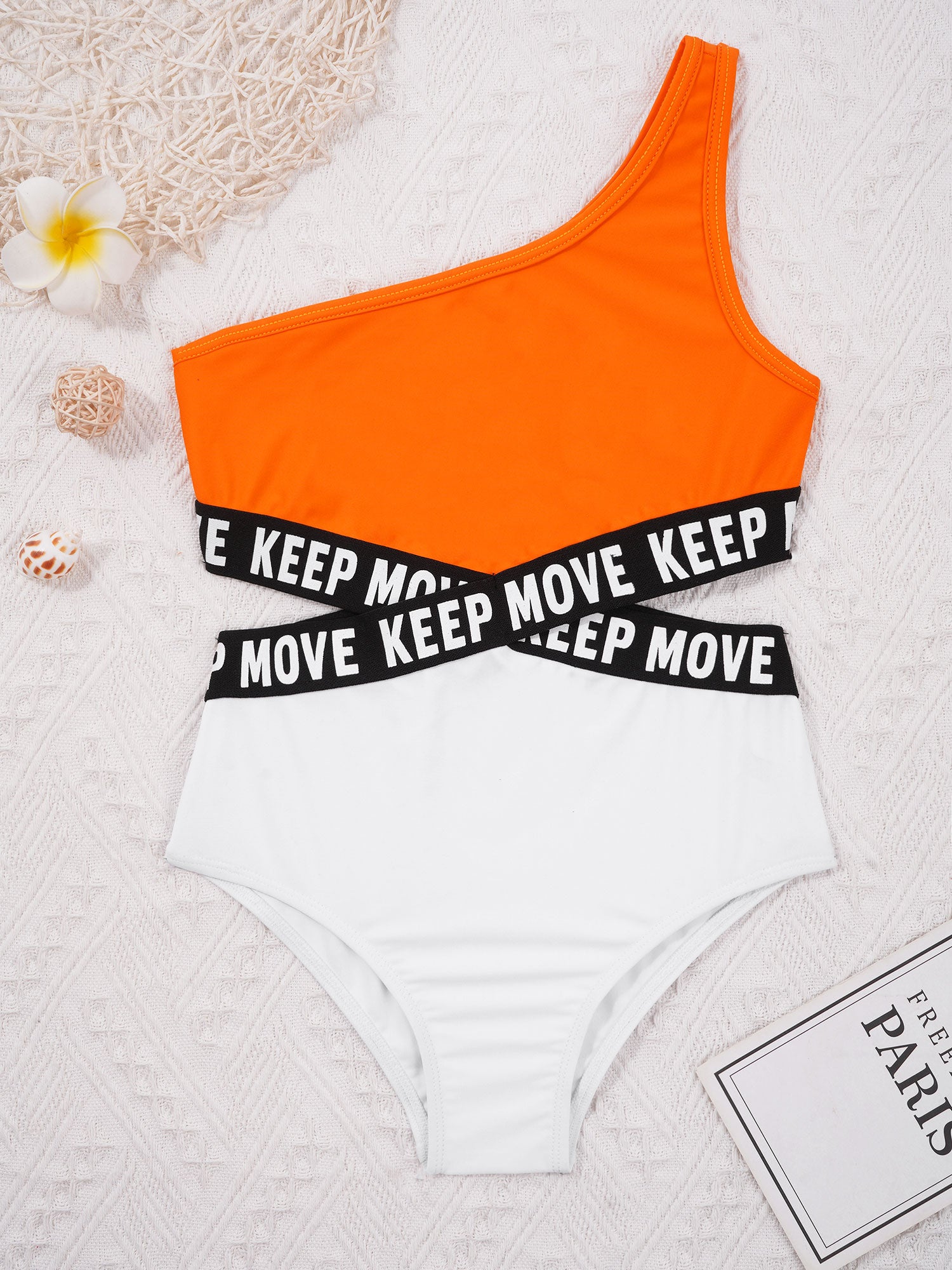 Kids Girls Hollow Out One-piece Swimwear Single Shoulder Letter Print Bodysuit Swimsuit Pool Bathing Suit Beachwear Sportswear