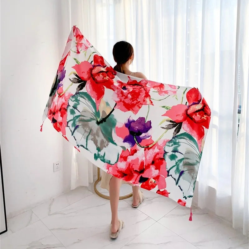20 Styles 90x180cm Cotton Linen Summer Beach Dress Bikini Cover-ups Sarong Wrap Scarf Women Brazilian Swimsuit Bathing Cover Up