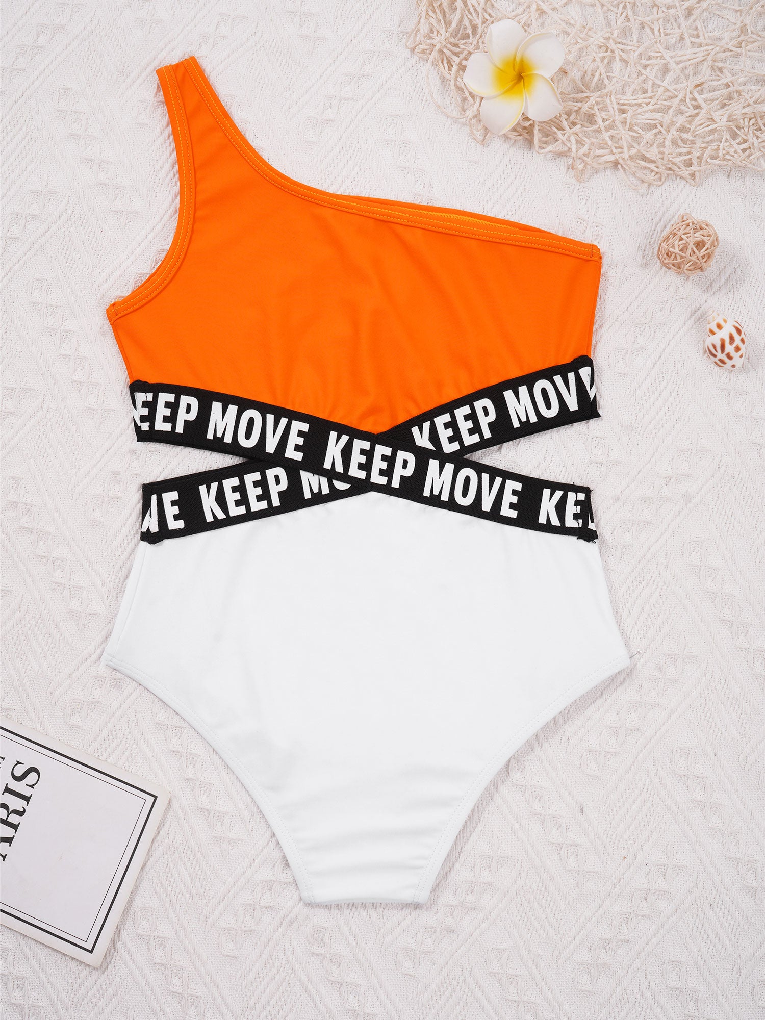 Kids Girls Hollow Out One-piece Swimwear Single Shoulder Letter Print Bodysuit Swimsuit Pool Bathing Suit Beachwear Sportswear