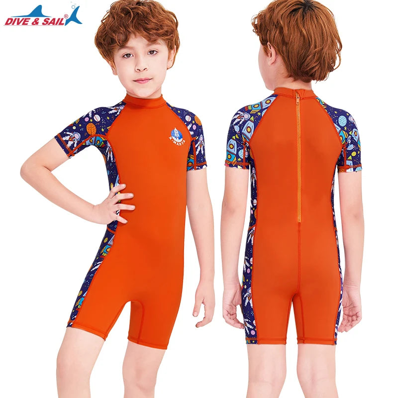 Girls and Boy One Piece Rash Guard Swimsuit Kid Water Sport Short Swimsuit UPF 50+ Sun Protection Bathing Suits