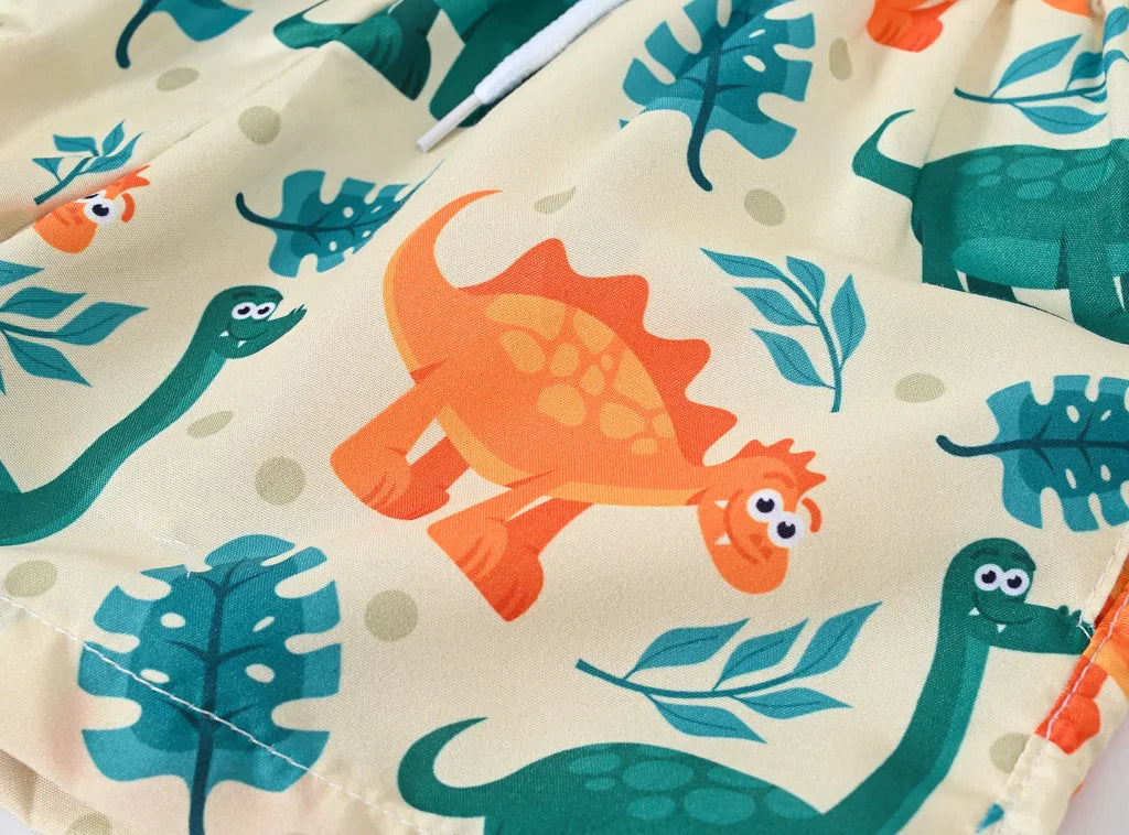 Boys Cartoon Print Beach Shorts Summer Quick Dry Swim Trunks Kids Casual Board Shorts Toddler Swimwear Bathing Suit For 2-8Y