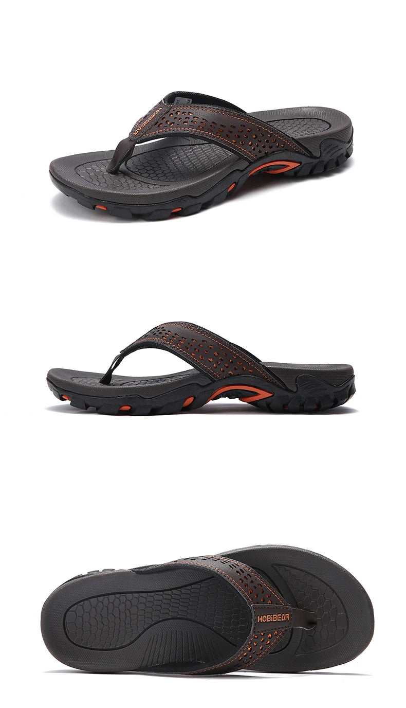 Jumpmore Summer Flip Flops Men Shoes Outdoor Fashion PU Leather Flat Shoes Beach Holiday Shoes Size 40-50