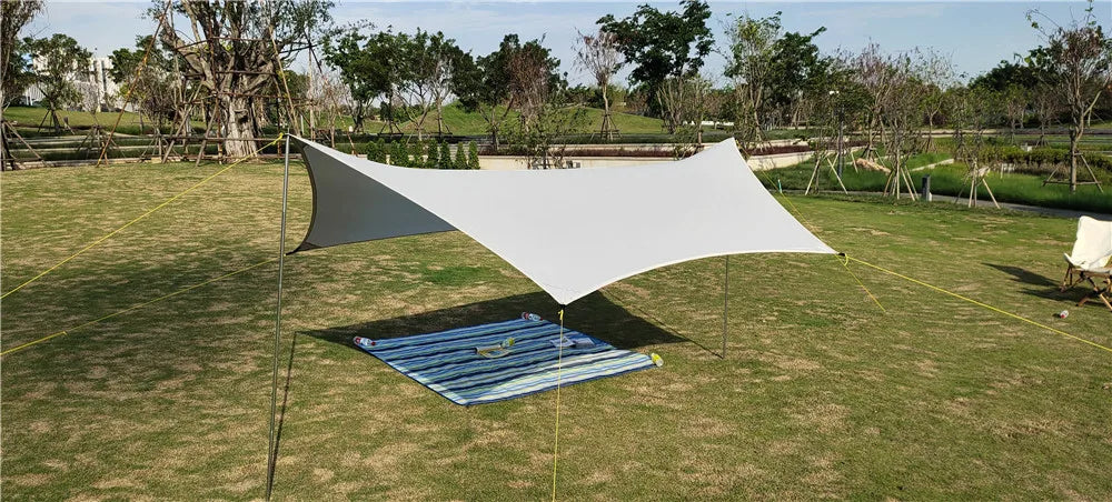 Lightweight 3x4M Hexagonal Camping Tarp Waterproof Awning Sun Shelter Outdoor Canopy for Hiking Beach Picnic Travel