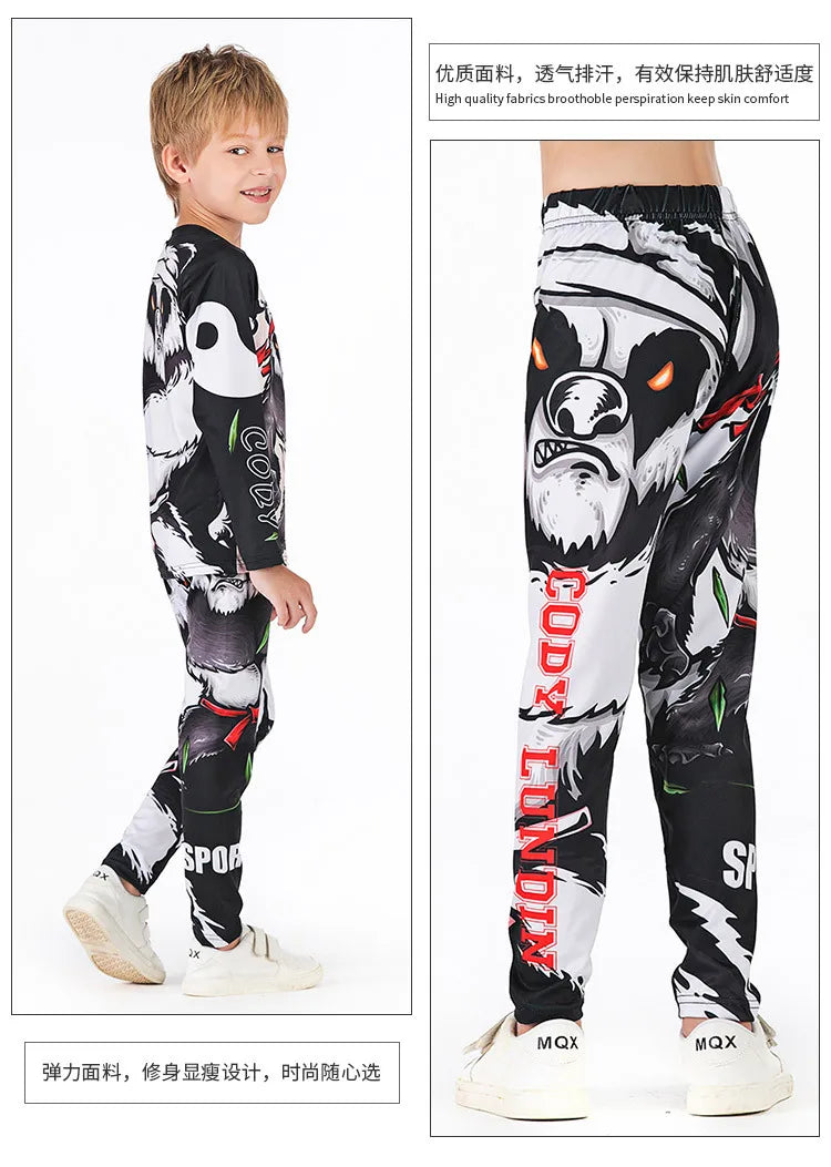 Rashguard Jiu Jitsu Kimono MMA Kid's T-shirt+Pant Sets Kid Rash Guard Children Muay Thai MMA Shorts Kickboxing Boys Gym Clothing