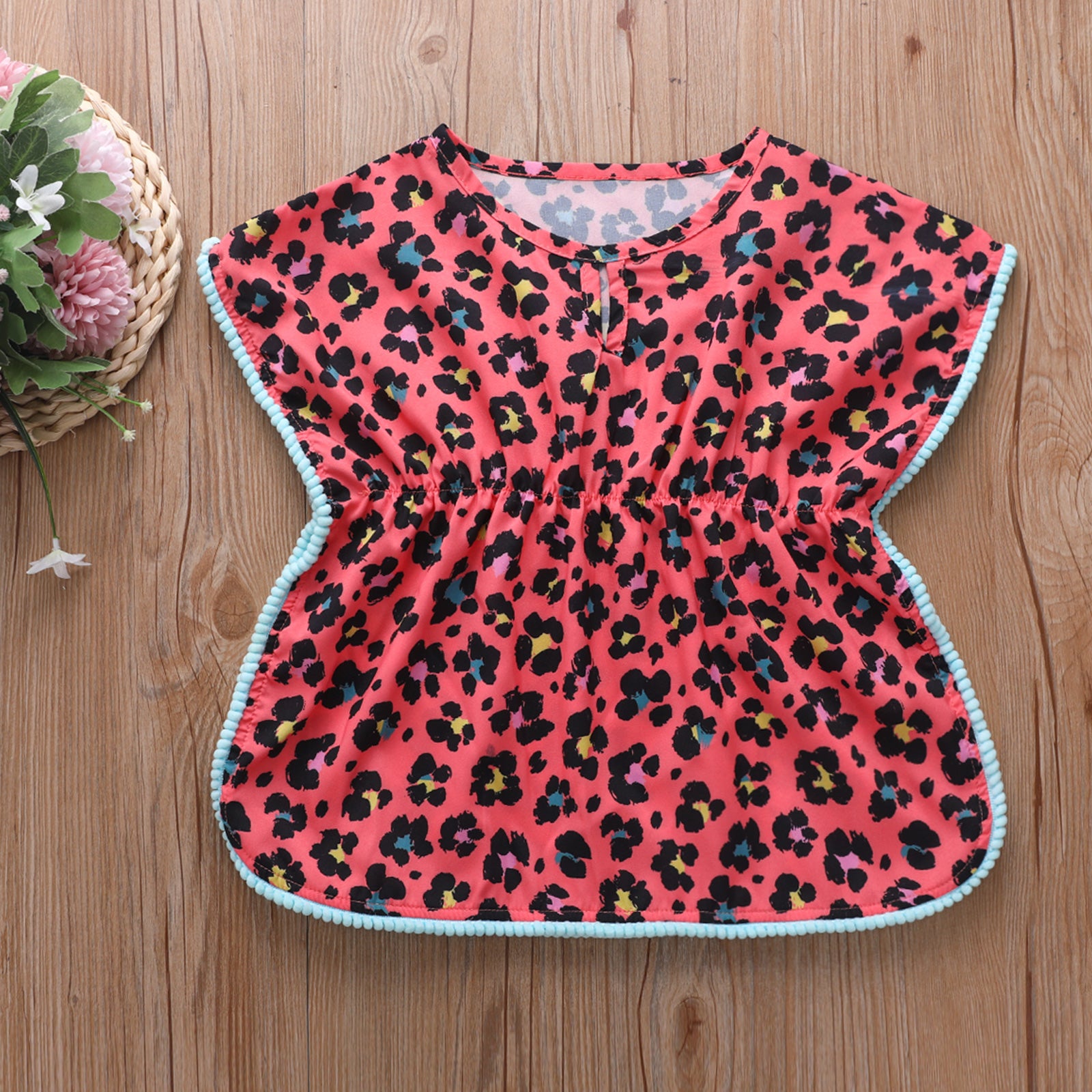 0-5Y Baby Girls Swimwear Cover-up 2026 Summer Leopard Tassel Kids Beach Dress Poncho Swimsuits Bikini Cover Ups Toddler Sundress