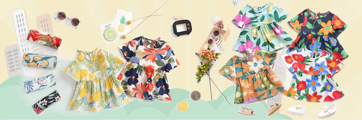Sanlutoz Floral Baby Girls Dress Summer Short Sleeve Holiday Casual Kids Girls Dresses Clothing