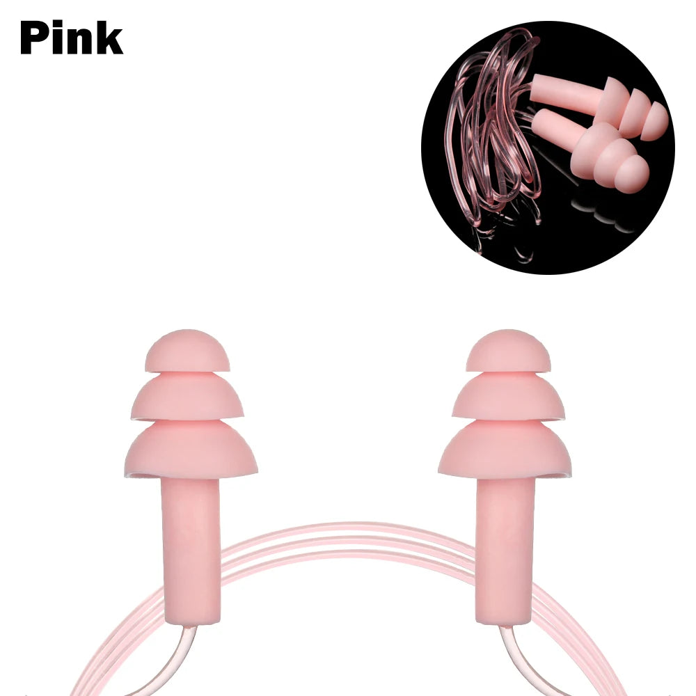Soft Silicone Ear Plugs with Rope Colorful Swimming Ears Protector Noise Reduction Ear Plug Hearing Protection Pool Accessories