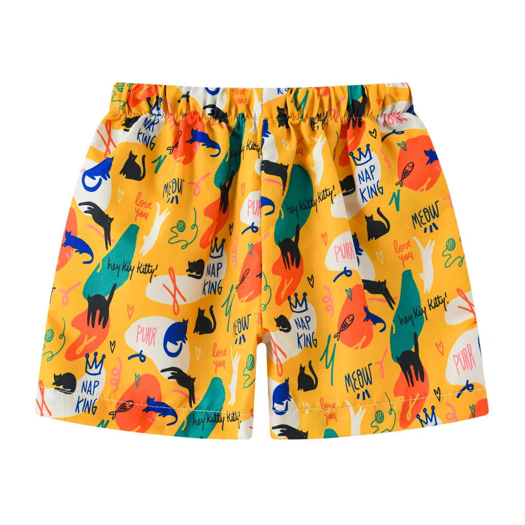 Boys Cartoon Print Beach Shorts Summer Quick Dry Swim Trunks Kids Casual Board Shorts Toddler Swimwear Bathing Suit For 2-8Y