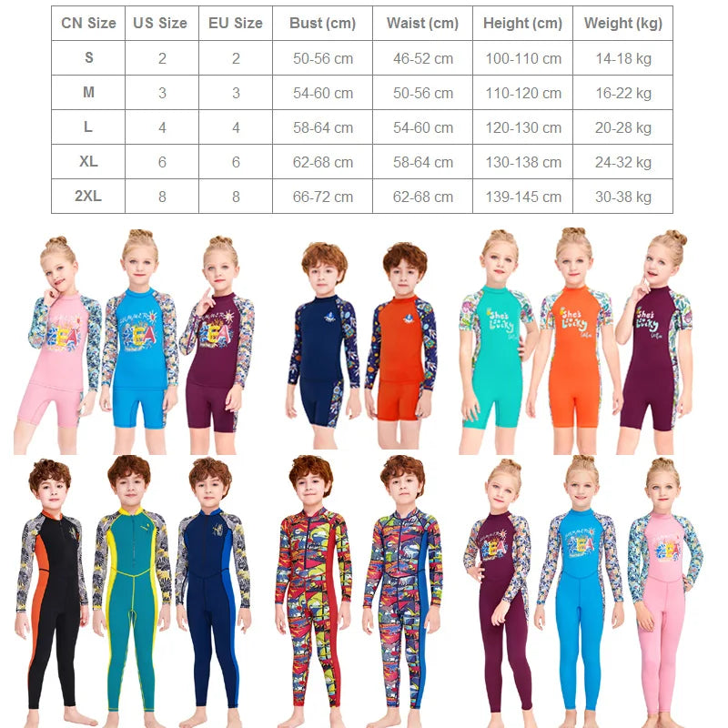 One Pieces Swimsuit Rash Guard Swimwear Long Sleeve Sunsuit for Kids 3-10Y Sun UV Protection