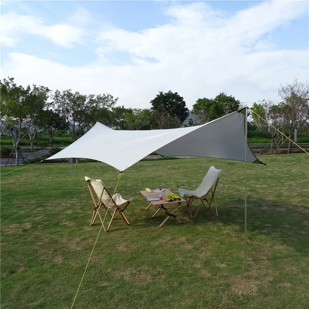 Lightweight 3x4M Hexagonal Camping Tarp Waterproof Awning Sun Shelter Outdoor Canopy for Hiking Beach Picnic Travel