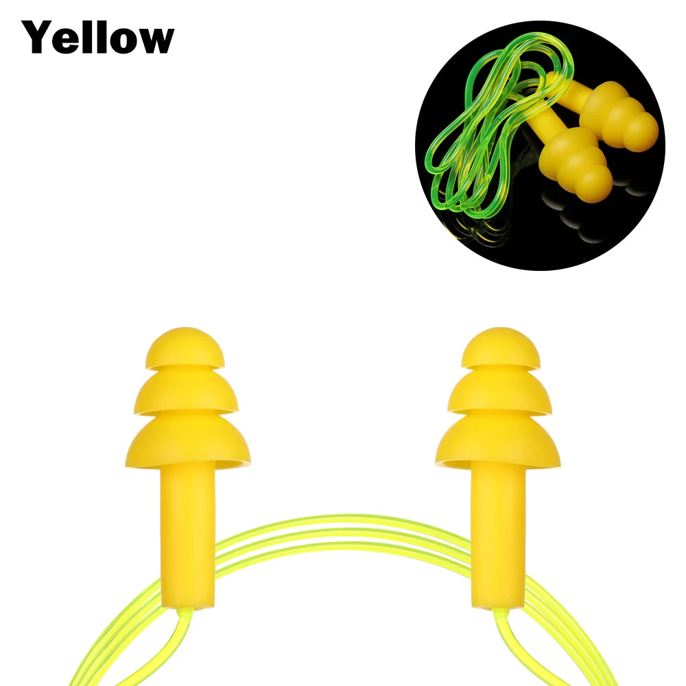 Soft Silicone Ear Plugs with Rope Colorful Swimming Ears Protector Noise Reduction Ear Plug Hearing Protection Pool Accessories