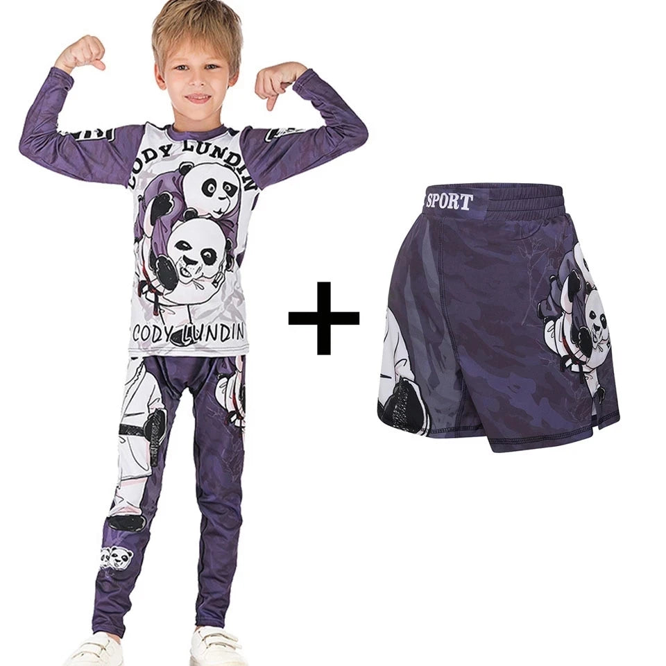 Rashguard Jiu Jitsu Kimono MMA Kid's T-shirt+Pant Sets Kid Rash Guard Children Muay Thai MMA Shorts Kickboxing Boys Gym Clothing