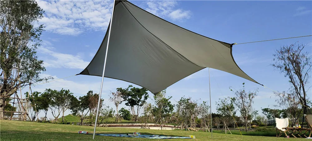 Lightweight 3x4M Hexagonal Camping Tarp Waterproof Awning Sun Shelter Outdoor Canopy for Hiking Beach Picnic Travel