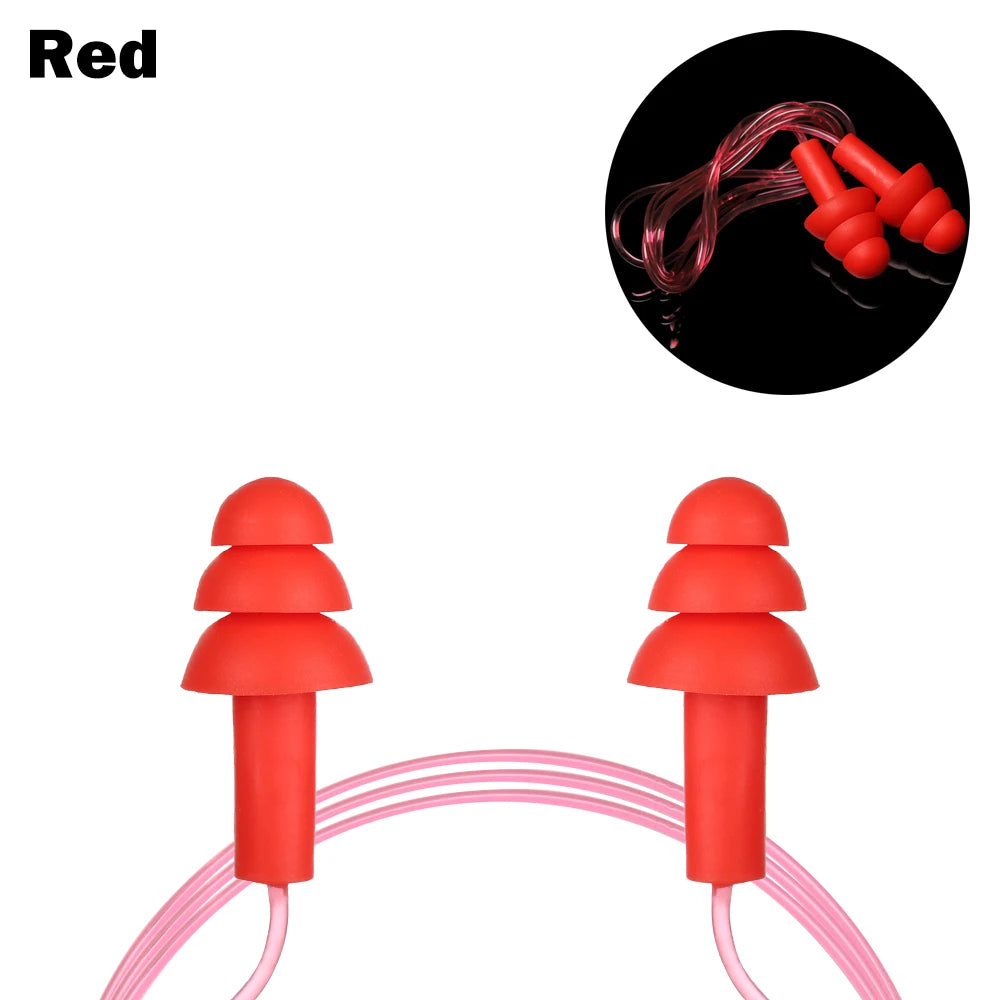 Soft Silicone Ear Plugs with Rope Colorful Swimming Ears Protector Noise Reduction Ear Plug Hearing Protection Pool Accessories