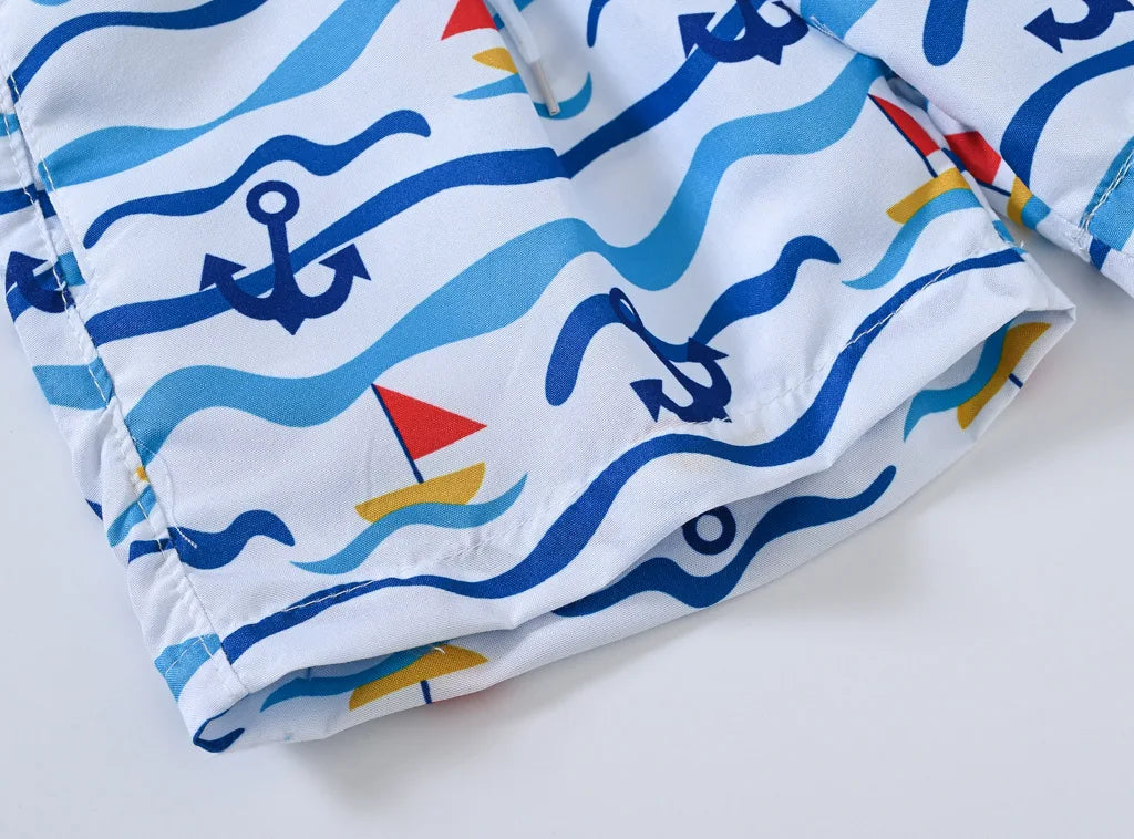 Boys Cartoon Print Beach Shorts Summer Quick Dry Swim Trunks Kids Casual Board Shorts Toddler Swimwear Bathing Suit For 2-8Y