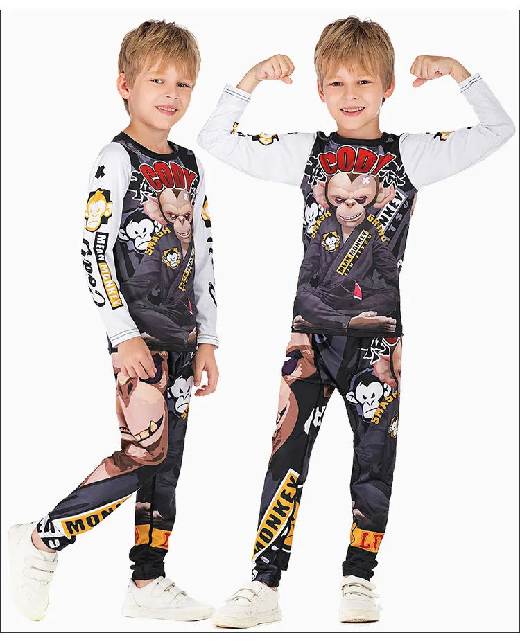 Rashguard Jiu Jitsu Kimono MMA Kid's T-shirt+Pant Sets Kid Rash Guard Children Muay Thai MMA Shorts Kickboxing Boys Gym Clothing