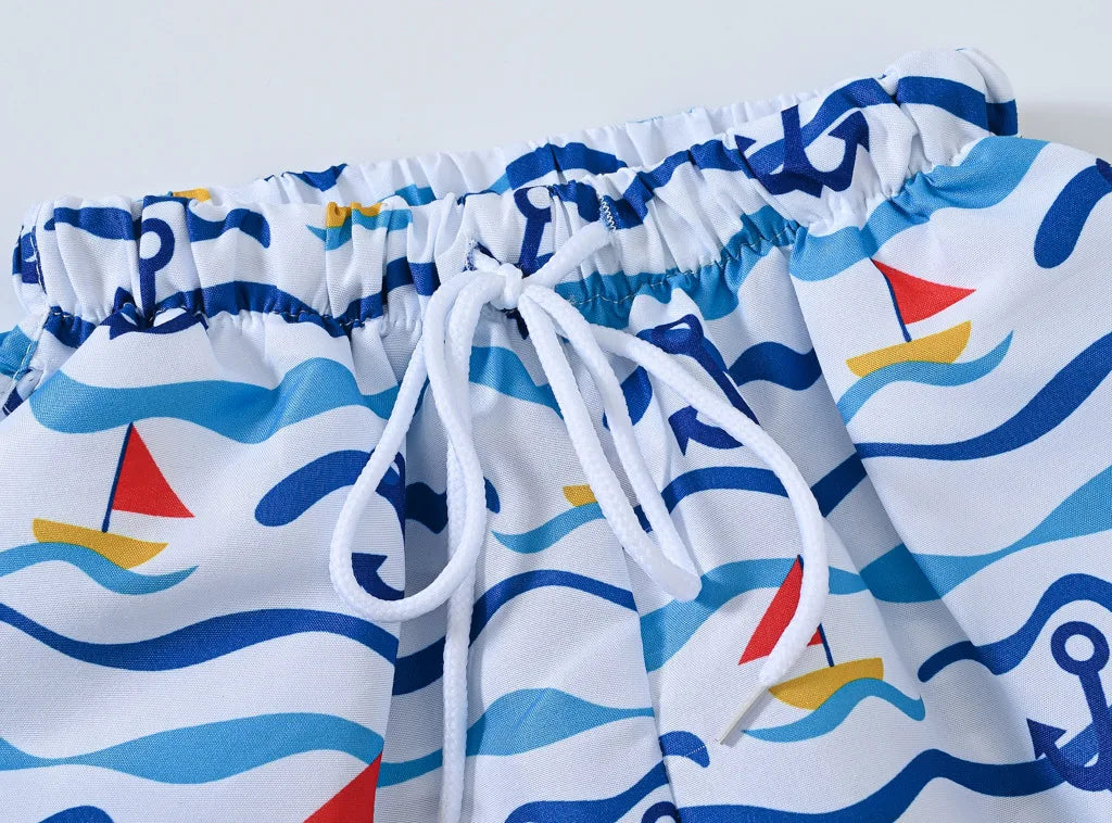 Boys Cartoon Print Beach Shorts Summer Quick Dry Swim Trunks Kids Casual Board Shorts Toddler Swimwear Bathing Suit For 2-8Y