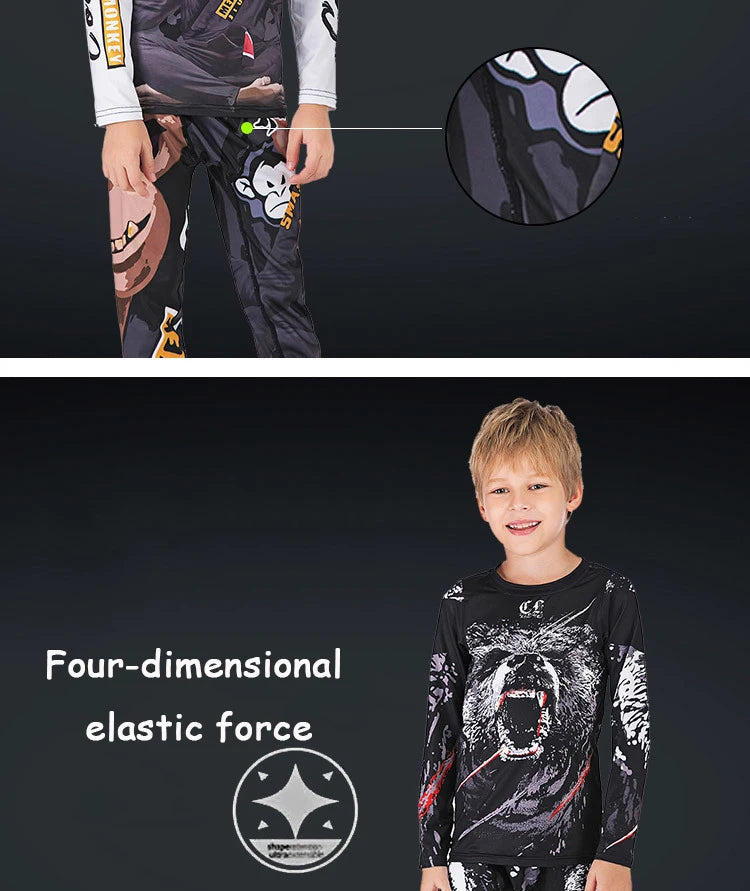 Rashguard Jiu Jitsu Kimono MMA Kid's T-shirt+Pant Sets Kid Rash Guard Children Muay Thai MMA Shorts Kickboxing Boys Gym Clothing