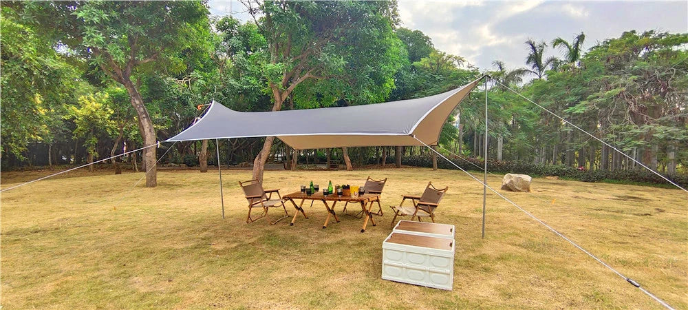 Lightweight 3x4M Hexagonal Camping Tarp Waterproof Awning Sun Shelter Outdoor Canopy for Hiking Beach Picnic Travel