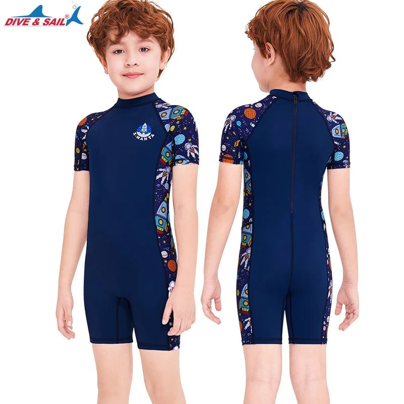Girls and Boy One Piece Rash Guard Swimsuit Kid Water Sport Short Swimsuit UPF 50+ Sun Protection Bathing Suits