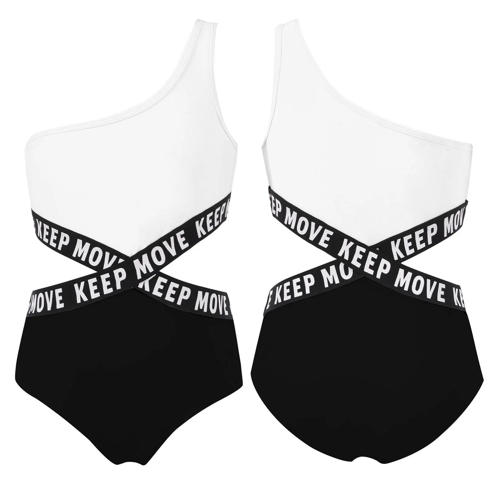 Kids Girls Hollow Out One-piece Swimwear Single Shoulder Letter Print Bodysuit Swimsuit Pool Bathing Suit Beachwear Sportswear