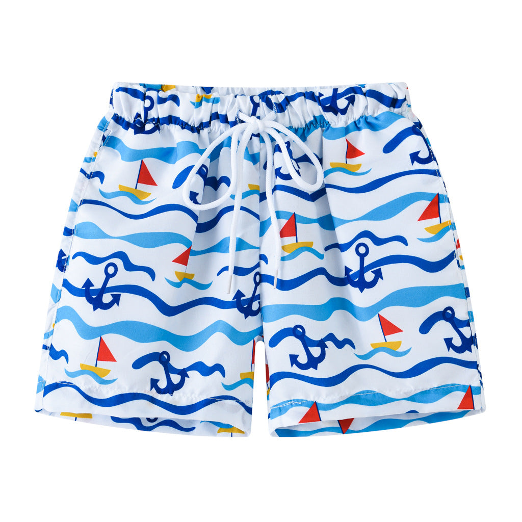 Boys Cartoon Print Beach Shorts Summer Quick Dry Swim Trunks Kids Casual Board Shorts Toddler Swimwear Bathing Suit For 2-8Y