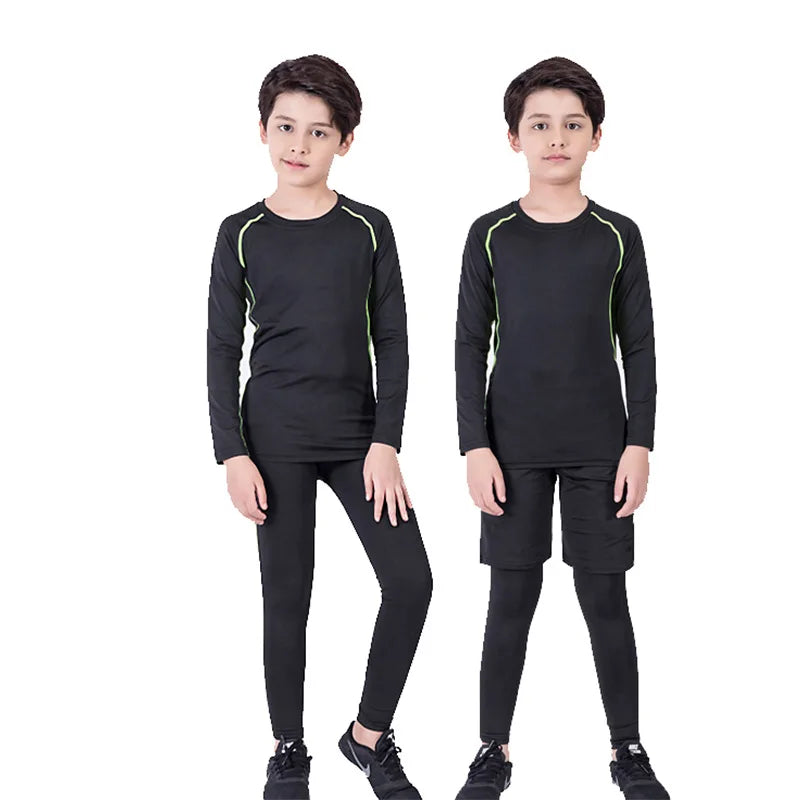 4 Pcs/Set Kid's MMA Compression T-shirt+Pants Rashguard Sportswear Boy Muay Thai Shorts Bjj Gi Rash Guard For Kid Boxing Suits