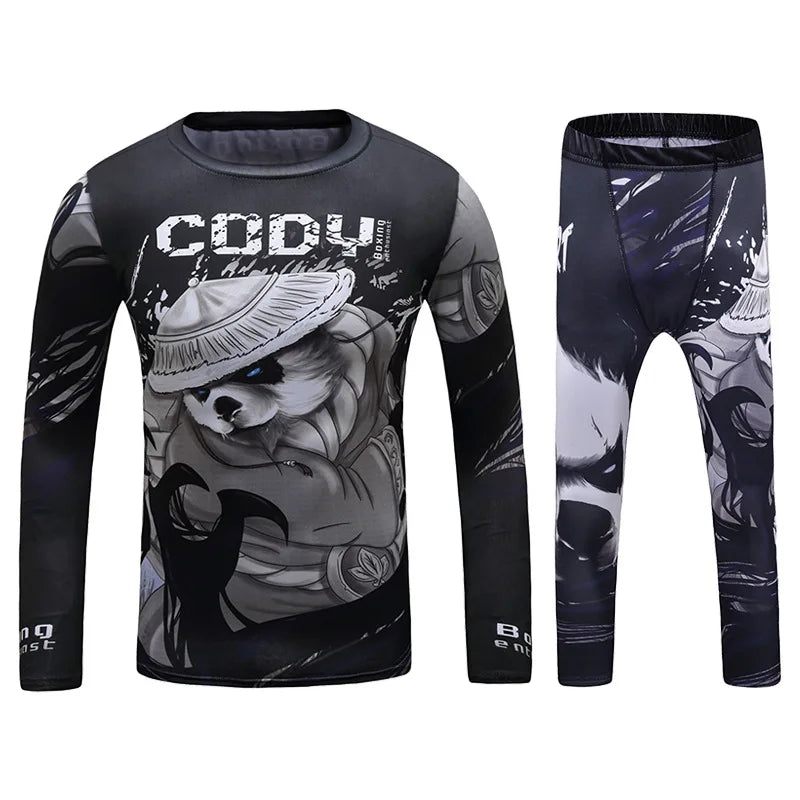 Rashguard Jiu Jitsu Kimono MMA Kid's T-shirt+Pant Sets Kid Rash Guard Children Muay Thai MMA Shorts Kickboxing Boys Gym Clothing