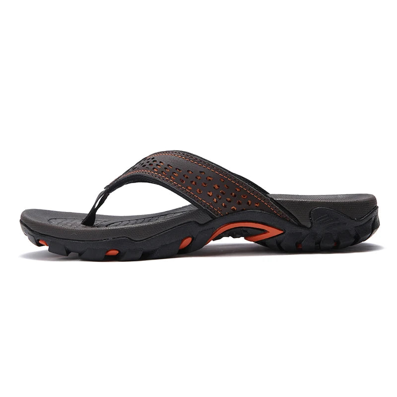 Jumpmore Summer Flip Flops Men Shoes Outdoor Fashion PU Leather Flat Shoes Beach Holiday Shoes Size 40-50
