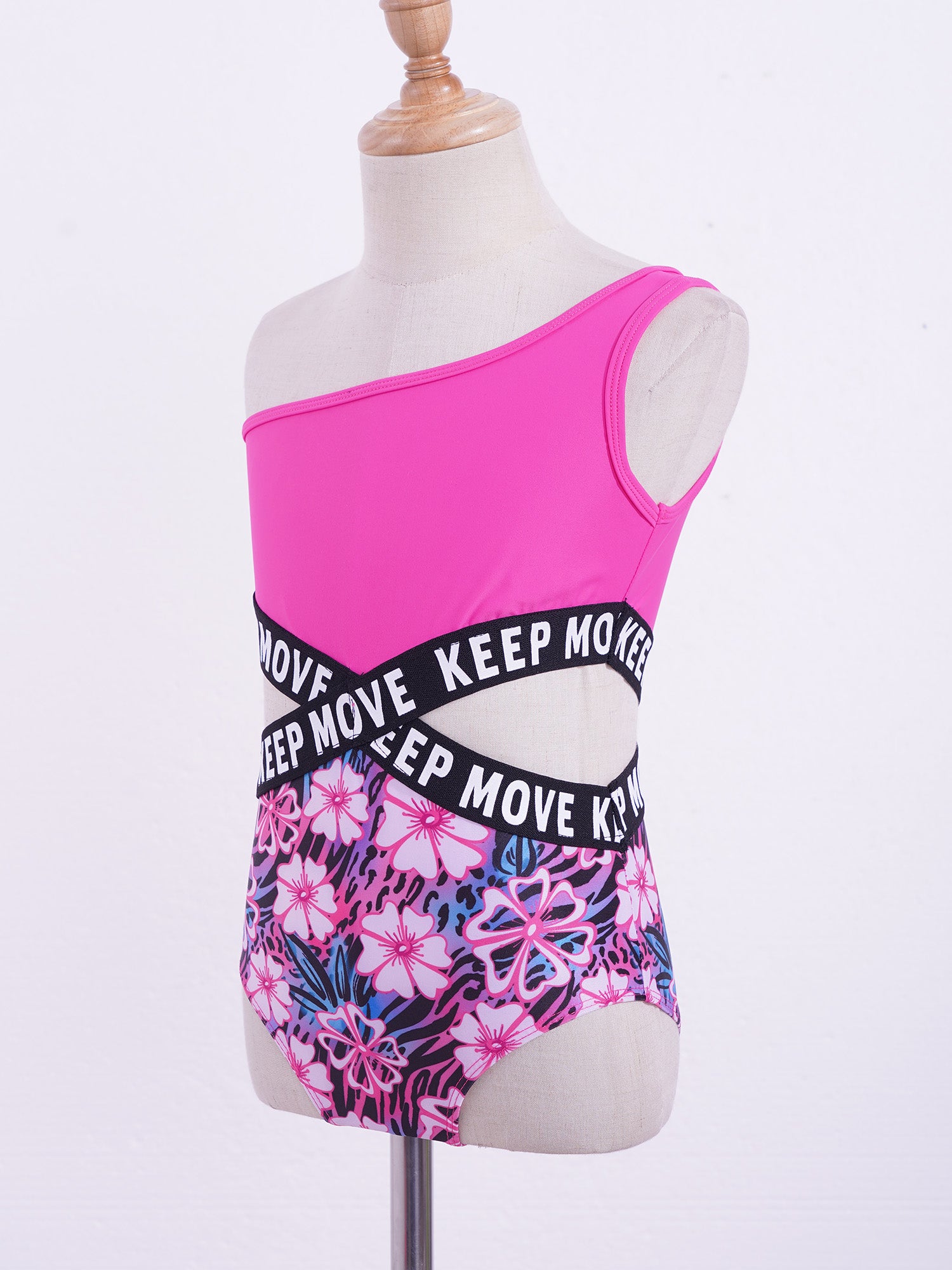 Kids Girls Hollow Out One-piece Swimwear Single Shoulder Letter Print Bodysuit Swimsuit Pool Bathing Suit Beachwear Sportswear