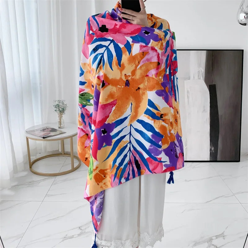 20 Styles 90x180cm Cotton Linen Summer Beach Dress Bikini Cover-ups Sarong Wrap Scarf Women Brazilian Swimsuit Bathing Cover Up