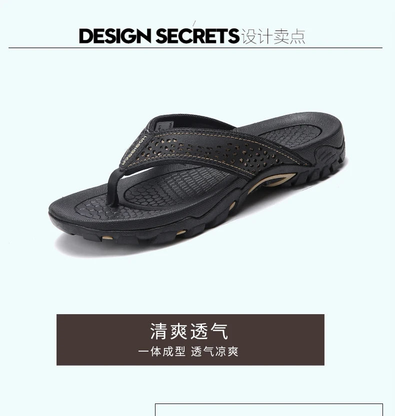 Jumpmore Summer Flip Flops Men Shoes Outdoor Fashion PU Leather Flat Shoes Beach Holiday Shoes Size 40-50