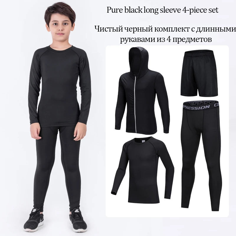 4 Pcs/Set Kid's MMA Compression T-shirt+Pants Rashguard Sportswear Boy Muay Thai Shorts Bjj Gi Rash Guard For Kid Boxing Suits