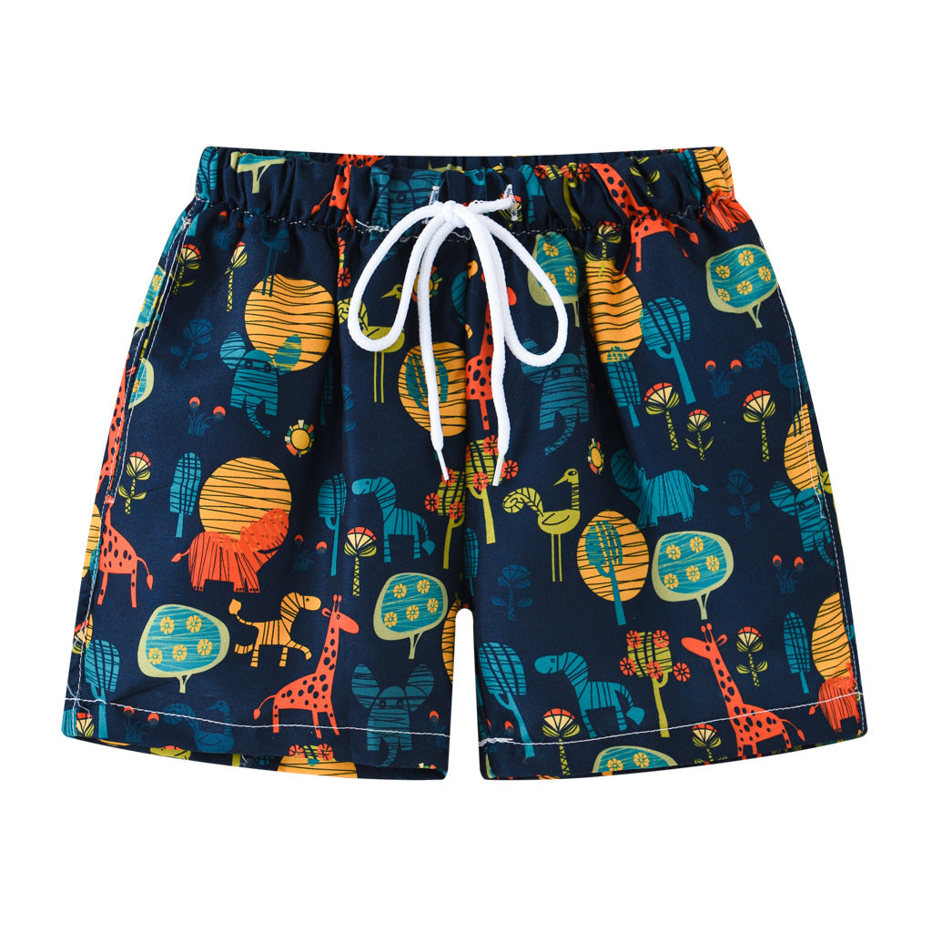 Boys Cartoon Print Beach Shorts Summer Quick Dry Swim Trunks Kids Casual Board Shorts Toddler Swimwear Bathing Suit For 2-8Y