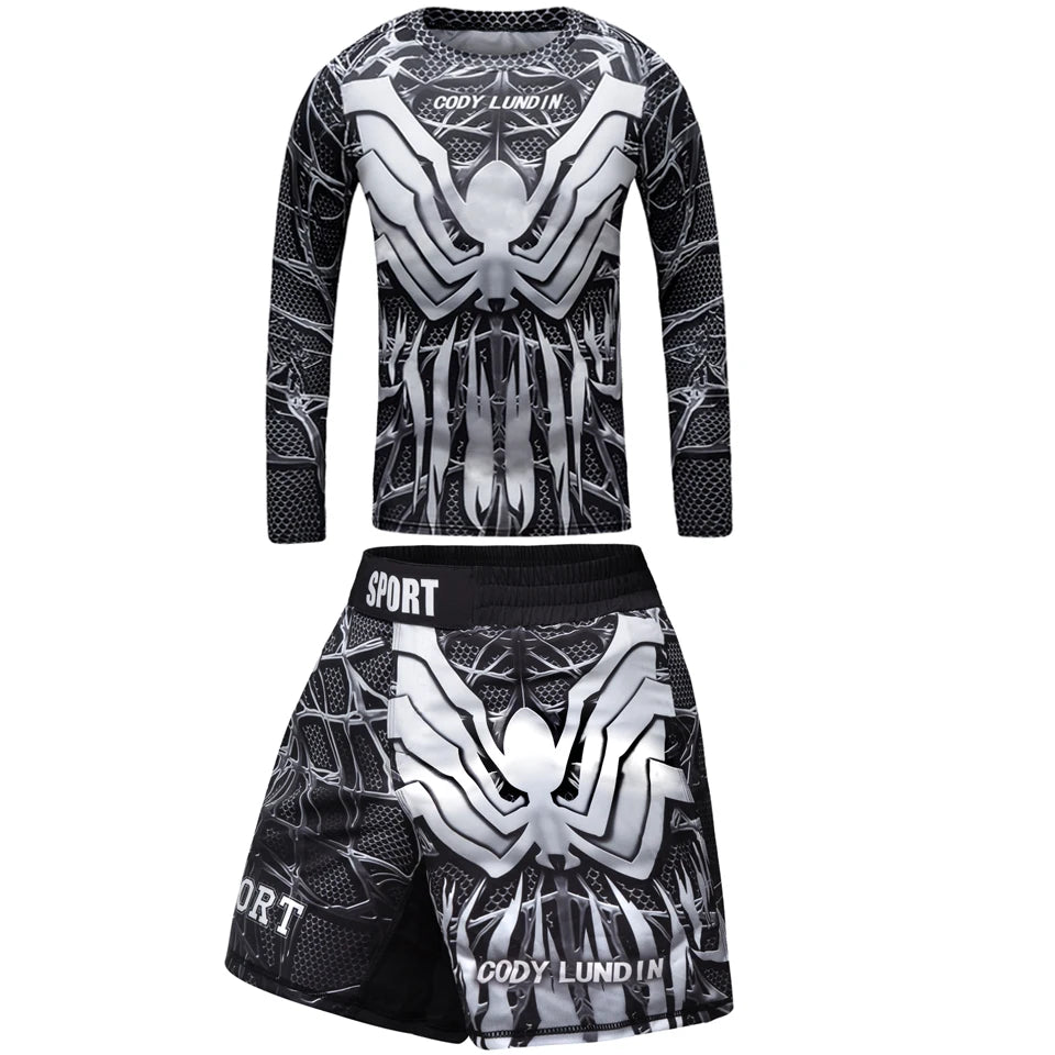 New Kids 4/pcs Sets Rashguard Jiu Jitsu MMA T-shirt+Pant For Children Muay Thai Shorts BJJ Tight Sportsuit MMA Boxing Fightwear