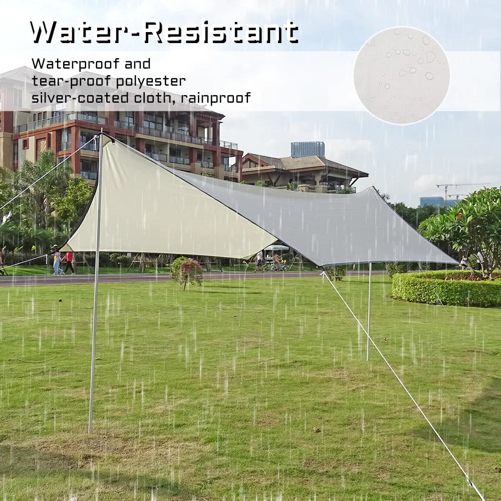 Lightweight 3x4M Hexagonal Camping Tarp Waterproof Awning Sun Shelter Outdoor Canopy for Hiking Beach Picnic Travel