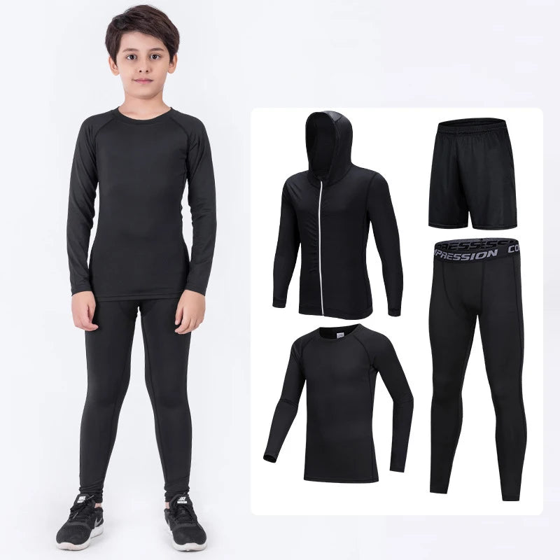 4 Pcs/Set Kid's MMA Compression T-shirt+Pants Rashguard Sportswear Boy Muay Thai Shorts Bjj Gi Rash Guard For Kid Boxing Suits