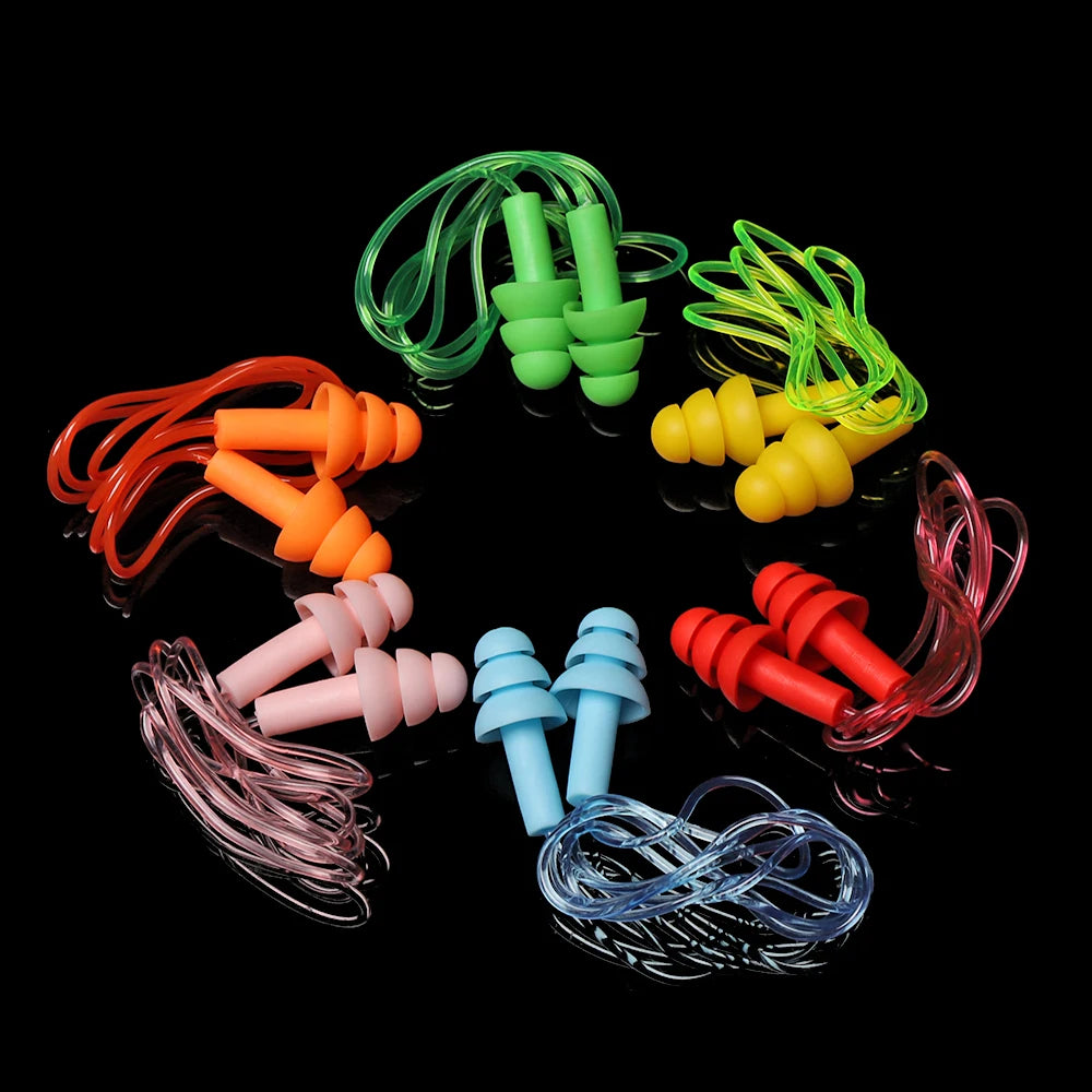 Soft Silicone Ear Plugs with Rope Colorful Swimming Ears Protector Noise Reduction Ear Plug Hearing Protection Pool Accessories