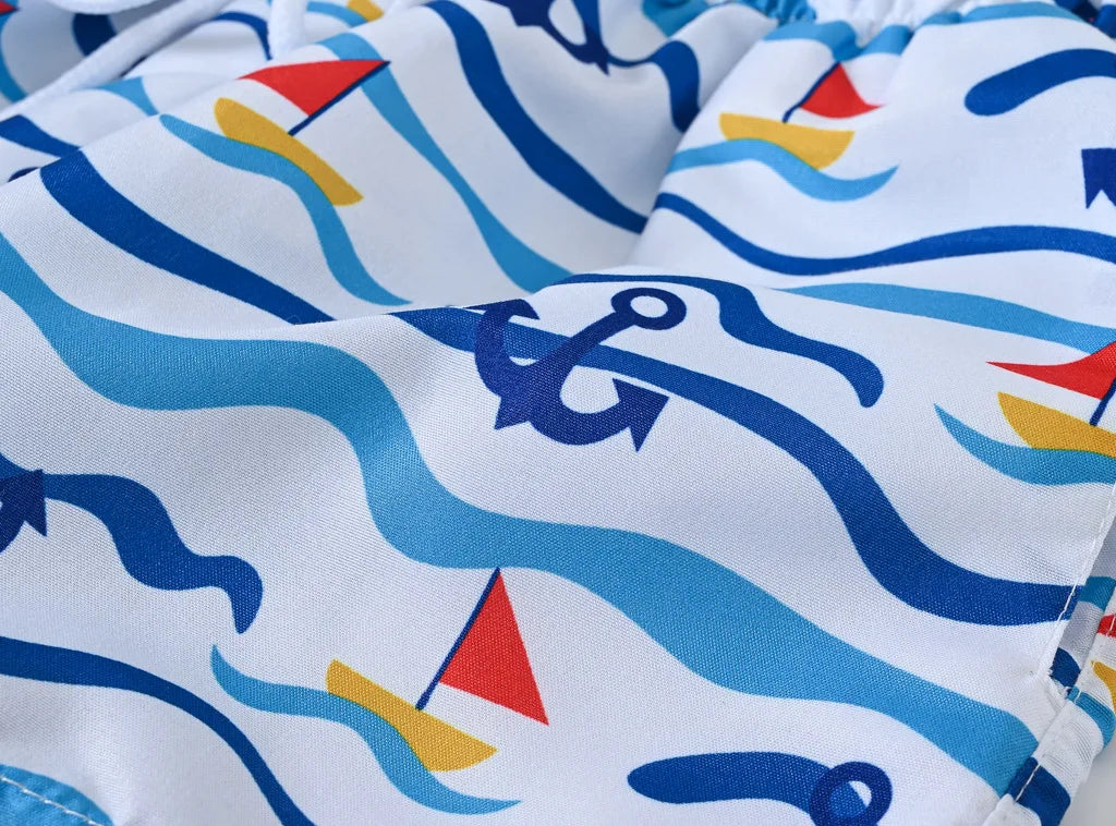 Boys Cartoon Print Beach Shorts Summer Quick Dry Swim Trunks Kids Casual Board Shorts Toddler Swimwear Bathing Suit For 2-8Y