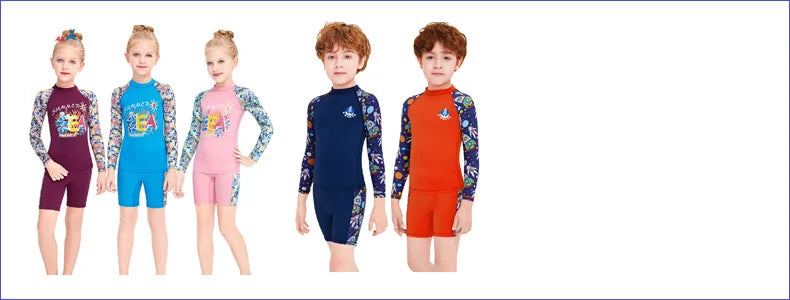 One Pieces Swimsuit Rash Guard Swimwear Long Sleeve Sunsuit for Kids 3-10Y Sun UV Protection