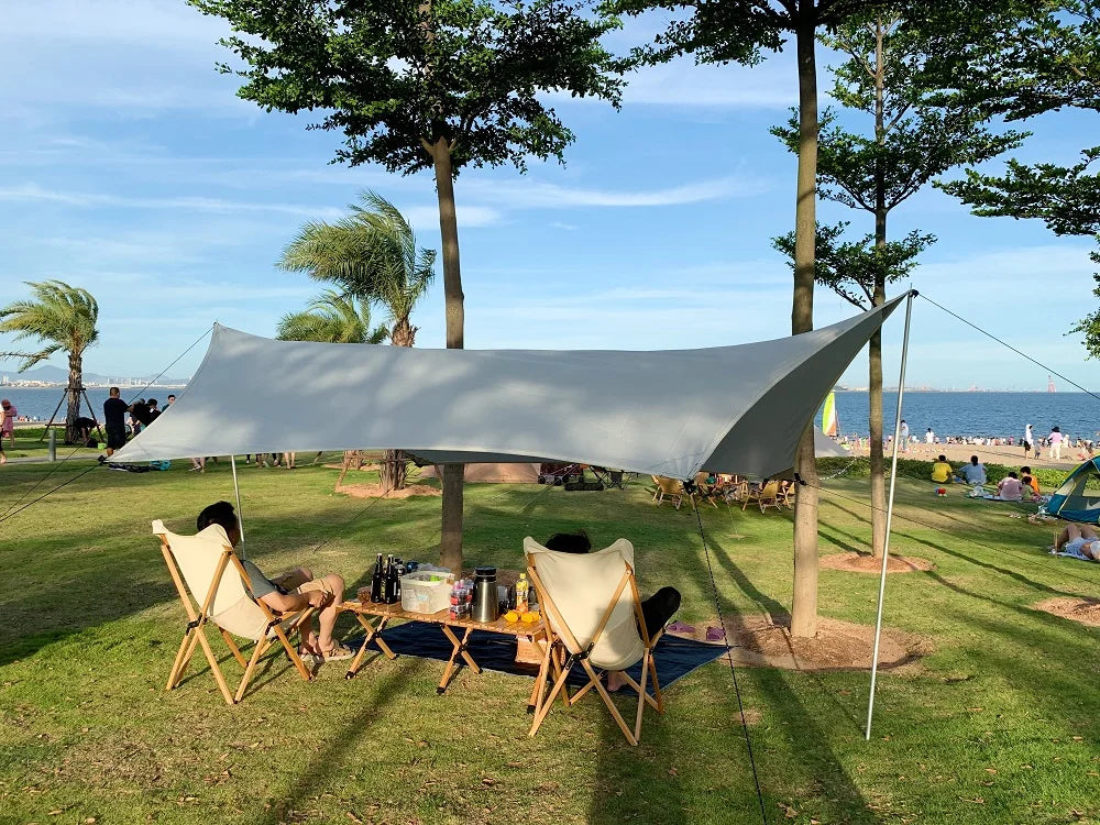 Lightweight 3x4M Hexagonal Camping Tarp Waterproof Awning Sun Shelter Outdoor Canopy for Hiking Beach Picnic Travel