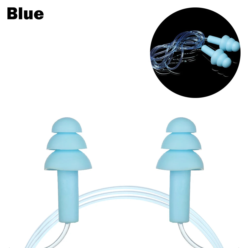 Soft Silicone Ear Plugs with Rope Colorful Swimming Ears Protector Noise Reduction Ear Plug Hearing Protection Pool Accessories