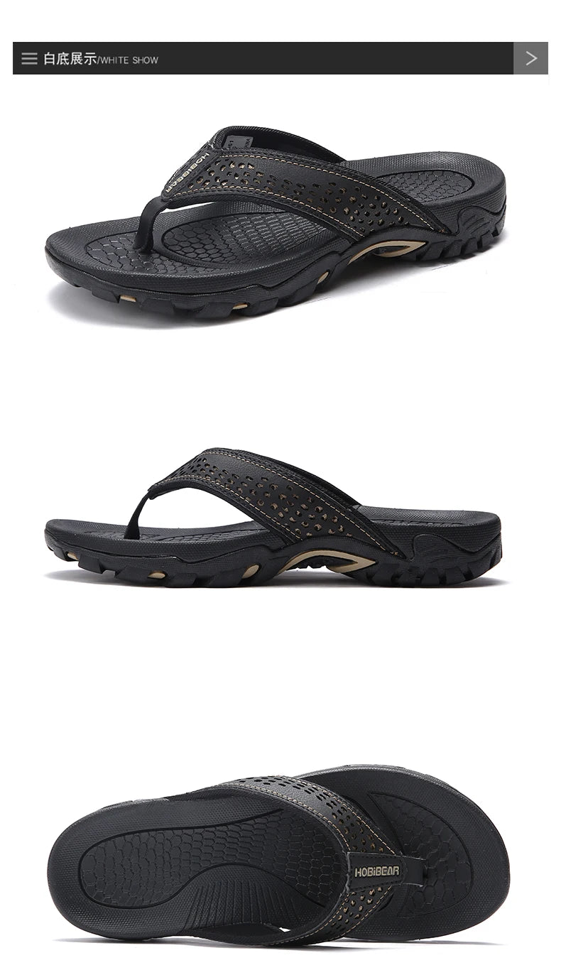 Jumpmore Summer Flip Flops Men Shoes Outdoor Fashion PU Leather Flat Shoes Beach Holiday Shoes Size 40-50