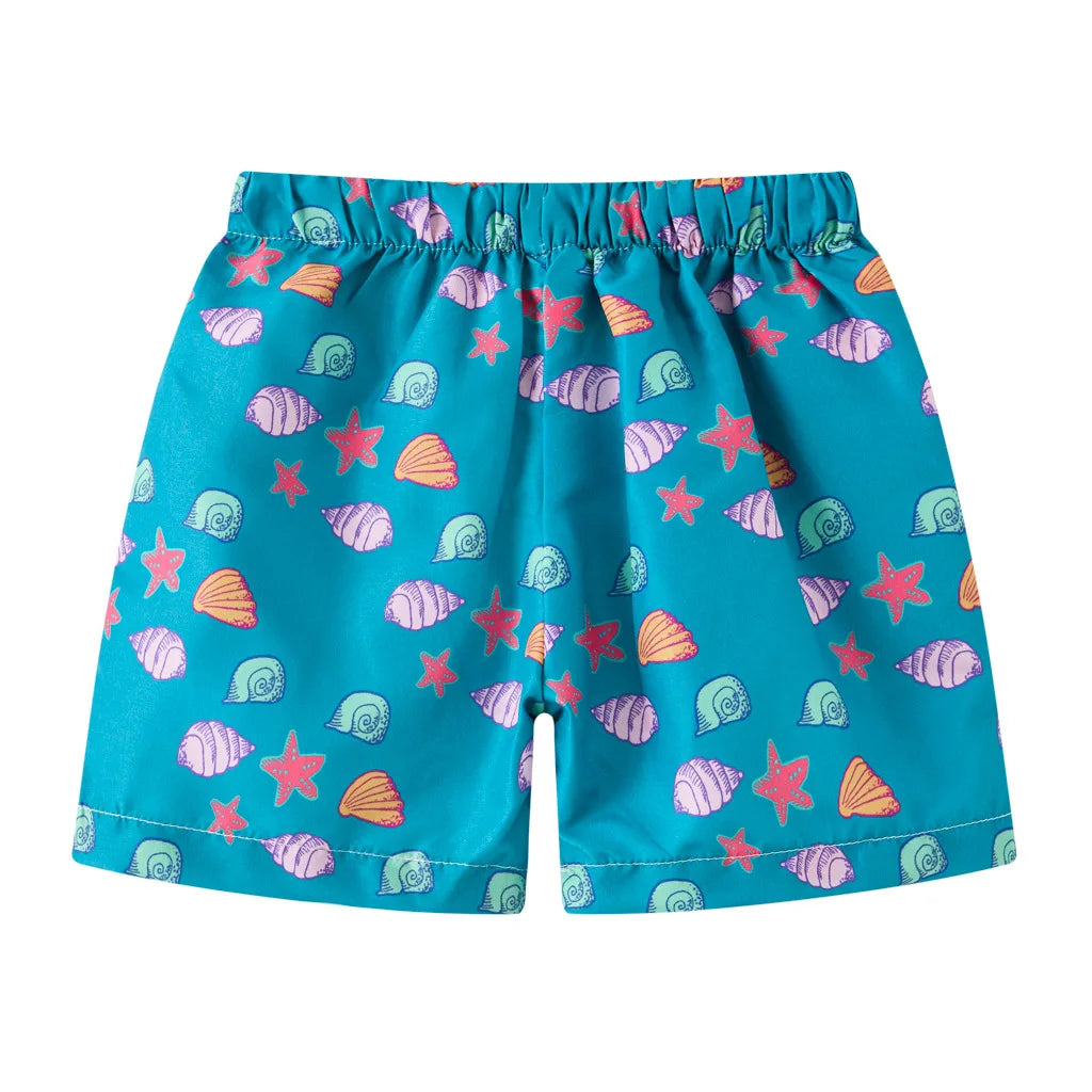 Boys Cartoon Print Beach Shorts Summer Quick Dry Swim Trunks Kids Casual Board Shorts Toddler Swimwear Bathing Suit For 2-8Y
