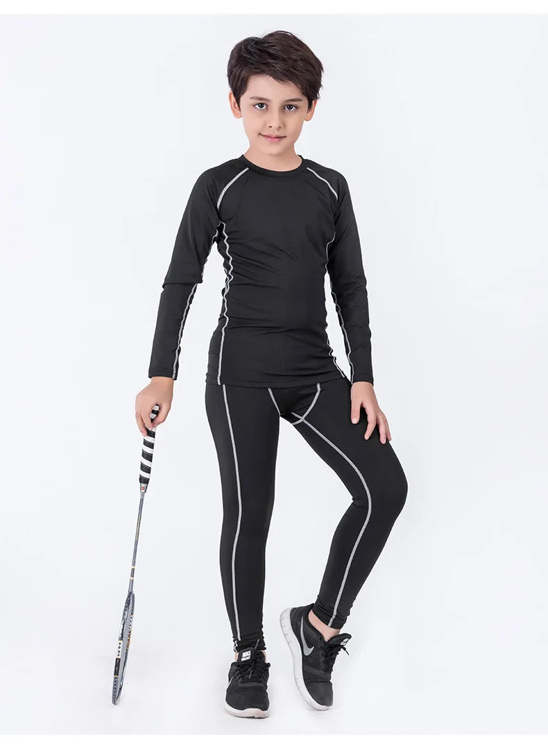 4 Pcs/Set Kid's MMA Compression T-shirt+Pants Rashguard Sportswear Boy Muay Thai Shorts Bjj Gi Rash Guard For Kid Boxing Suits
