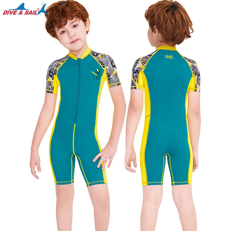 Girls and Boy One Piece Rash Guard Swimsuit Kid Water Sport Short Swimsuit UPF 50+ Sun Protection Bathing Suits