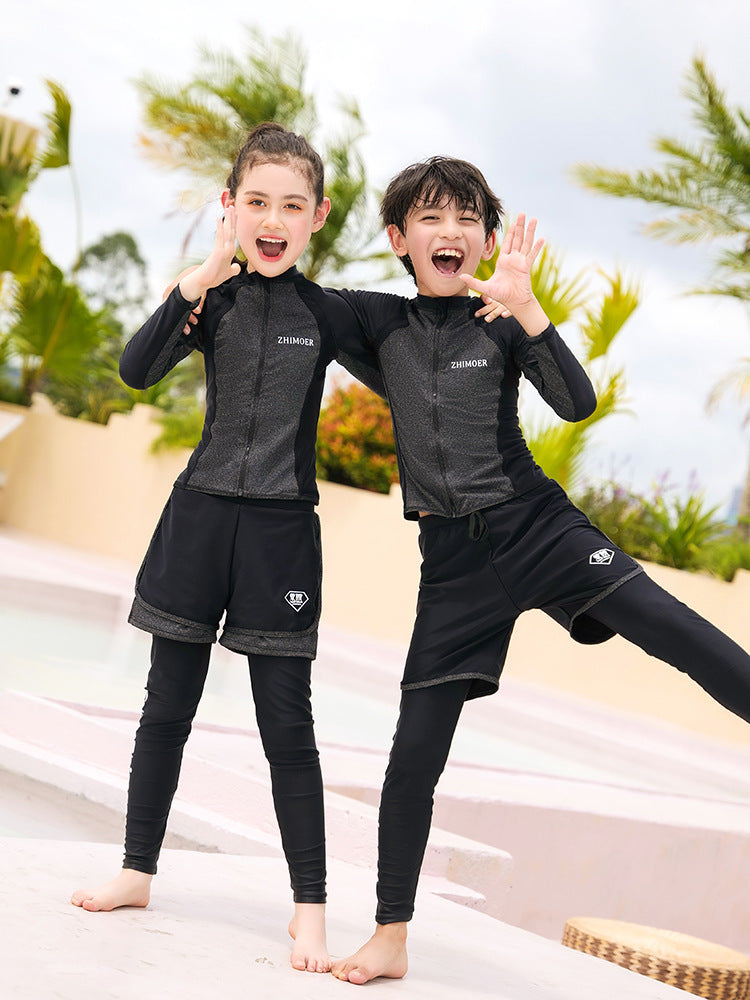 Girls Youth Long Sleeve Swimsuit Four Piece Rash Guard Bathing Suit Zip Tops Long Pants Swimwear Kids Bathing Suit Athletic
