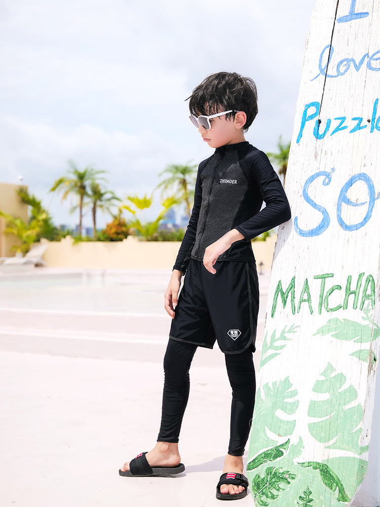 Girls Youth Long Sleeve Swimsuit Four Piece Rash Guard Bathing Suit Zip Tops Long Pants Swimwear Kids Bathing Suit Athletic